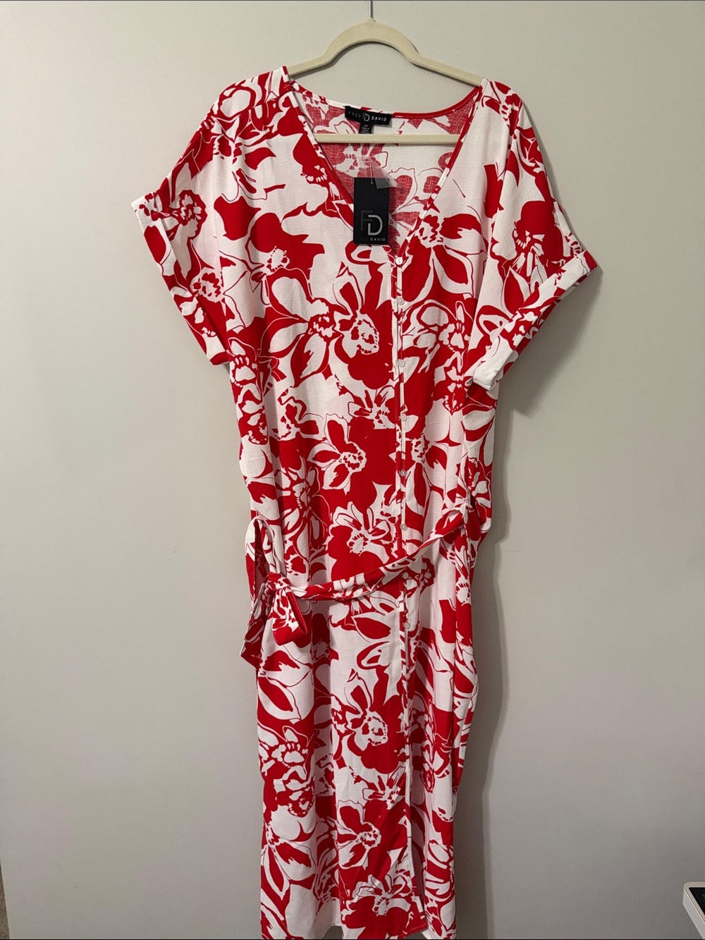 Fred David Red and White Floral Wrap Dress